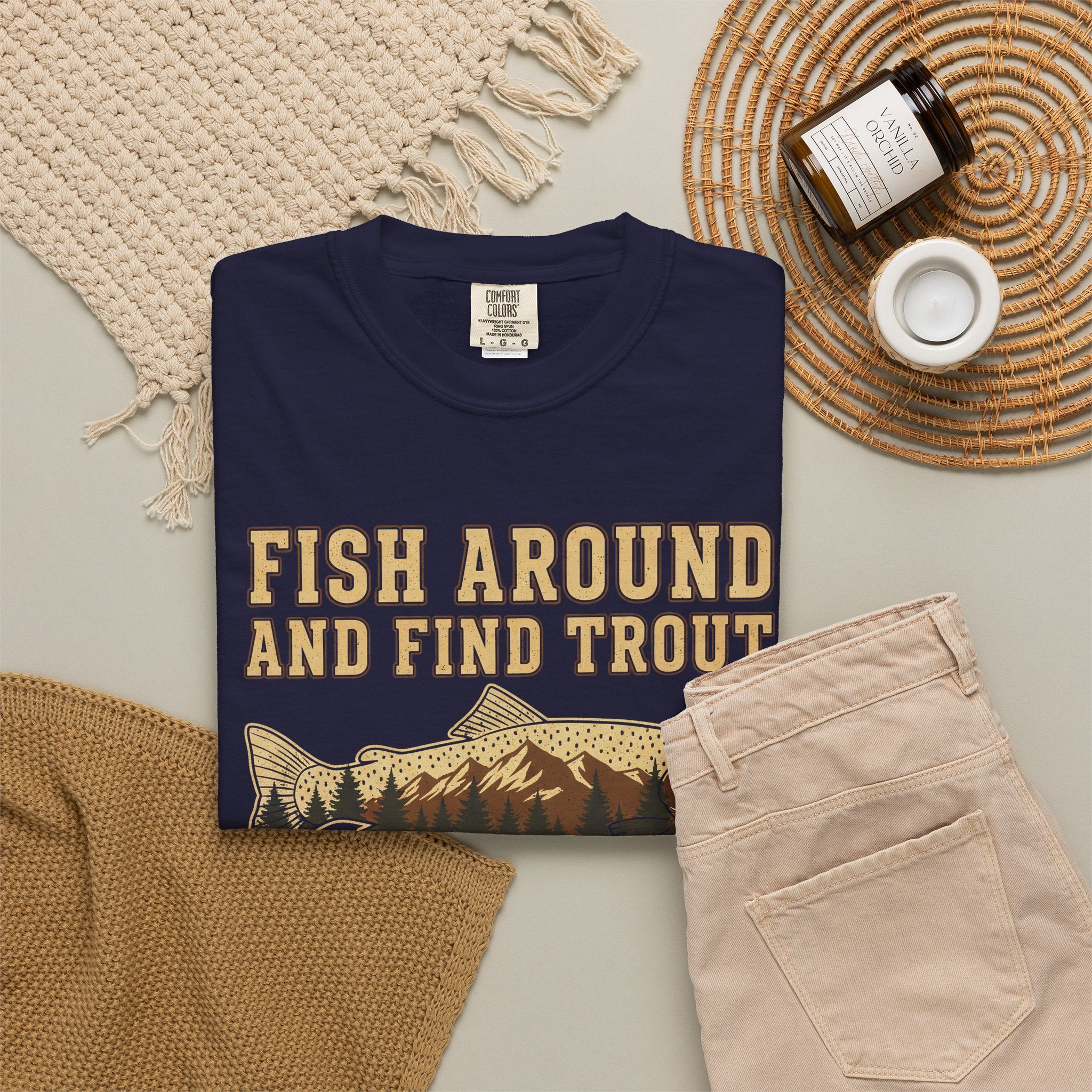 Fishing T-Shirt – "Fish Around and Find Trout" Vintage Trout Graphic Tee
