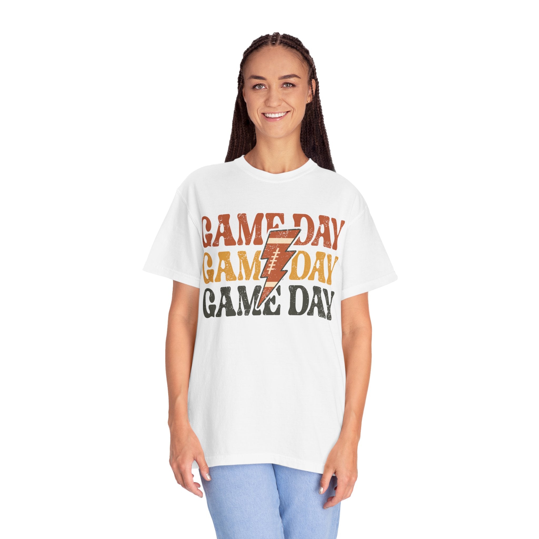 Game Day Football T-Shirt — Retro Lightning Bolt Design