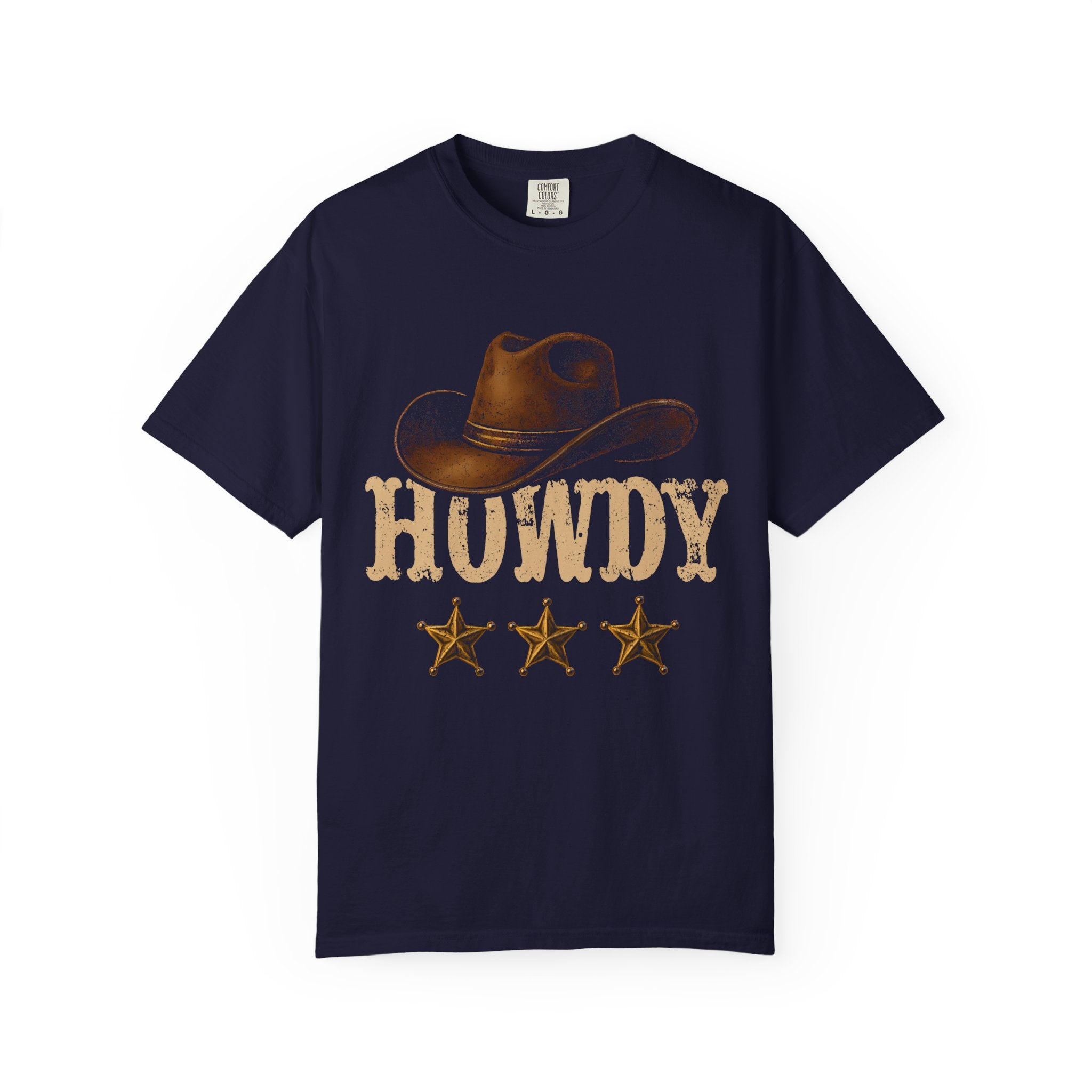 Howdy Cowboy T‑Shirt — Rustic Western Graphic Tee with Cowboy Hat & Stars