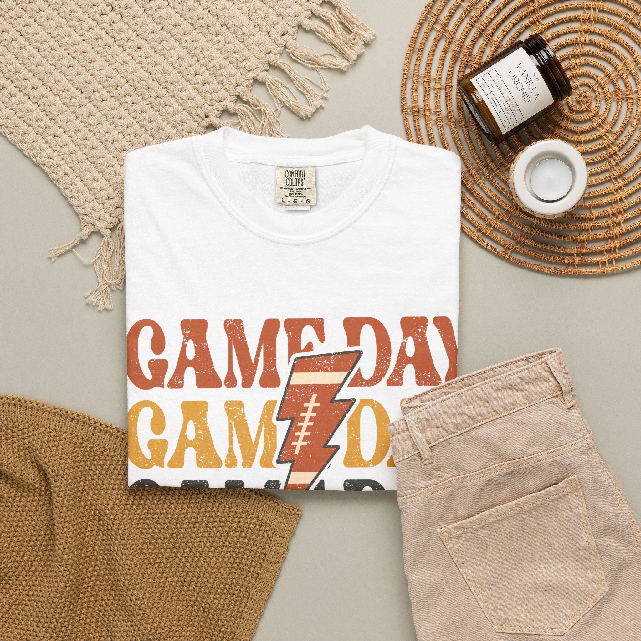 Game Day Football T-Shirt — Retro Lightning Bolt Design