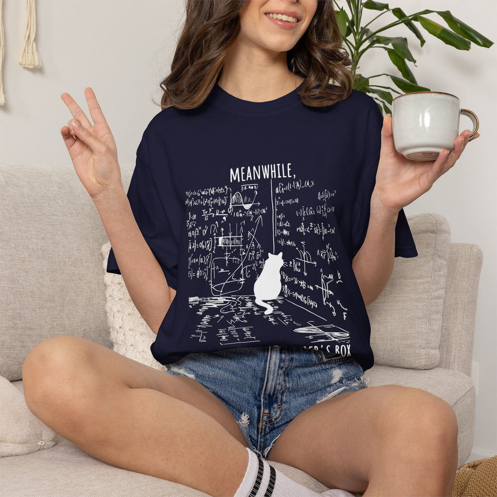 Schrödinger's Cat T-Shirt — 'Meanwhile... The Cat in Schrödinger's Box' Graphic Tee