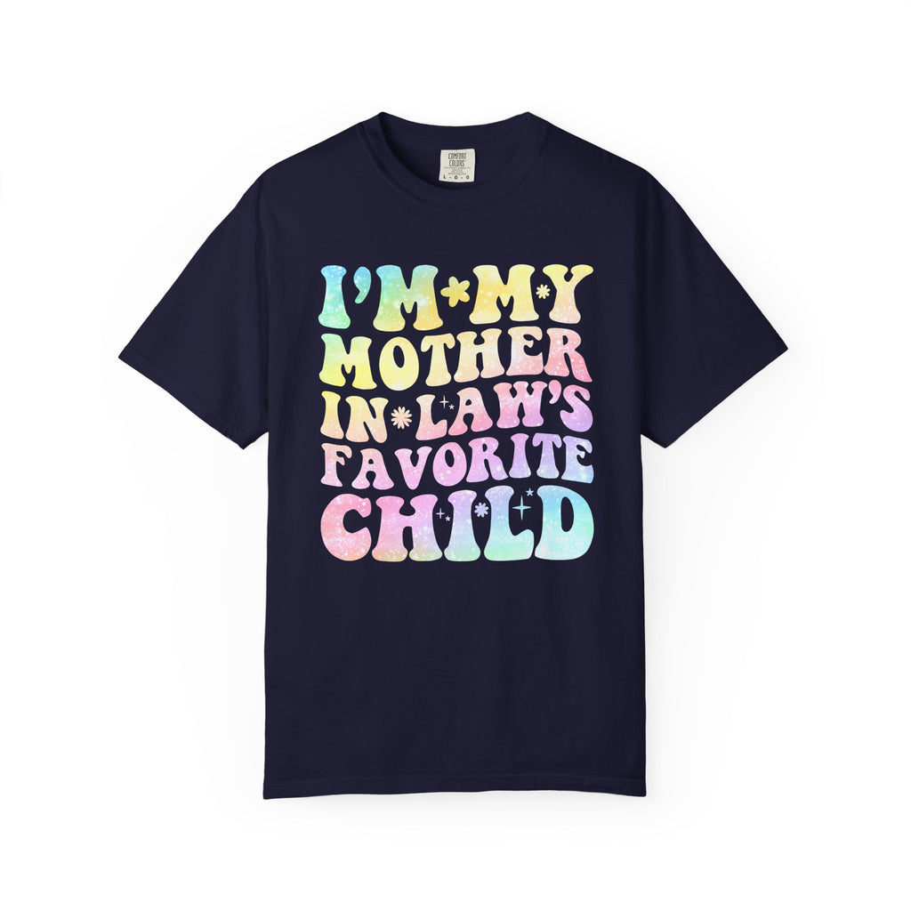 T-Shirt — "I'm My Mother-in-Law's Favorite Child" Retro Pastel Graphic Tee