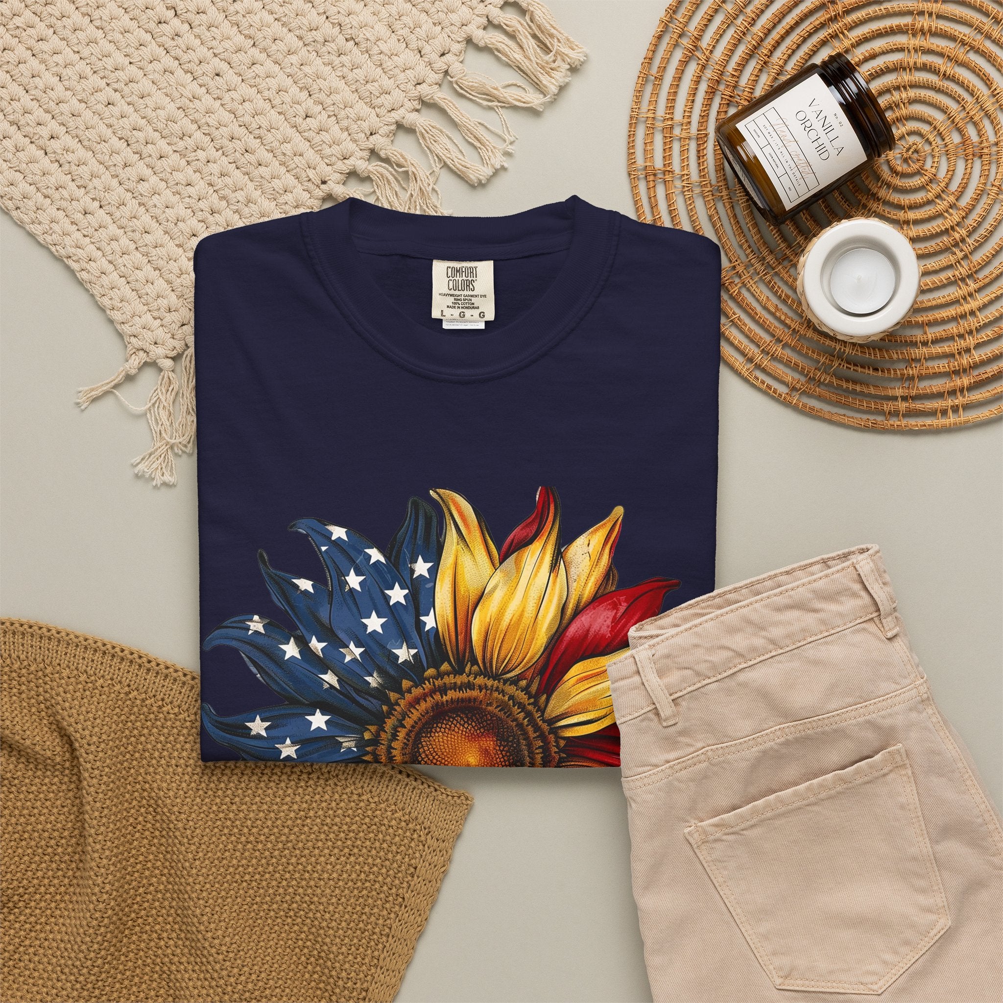 American Flag Sunflower T-Shirt — Patriotic Floral Tee for 4th of July